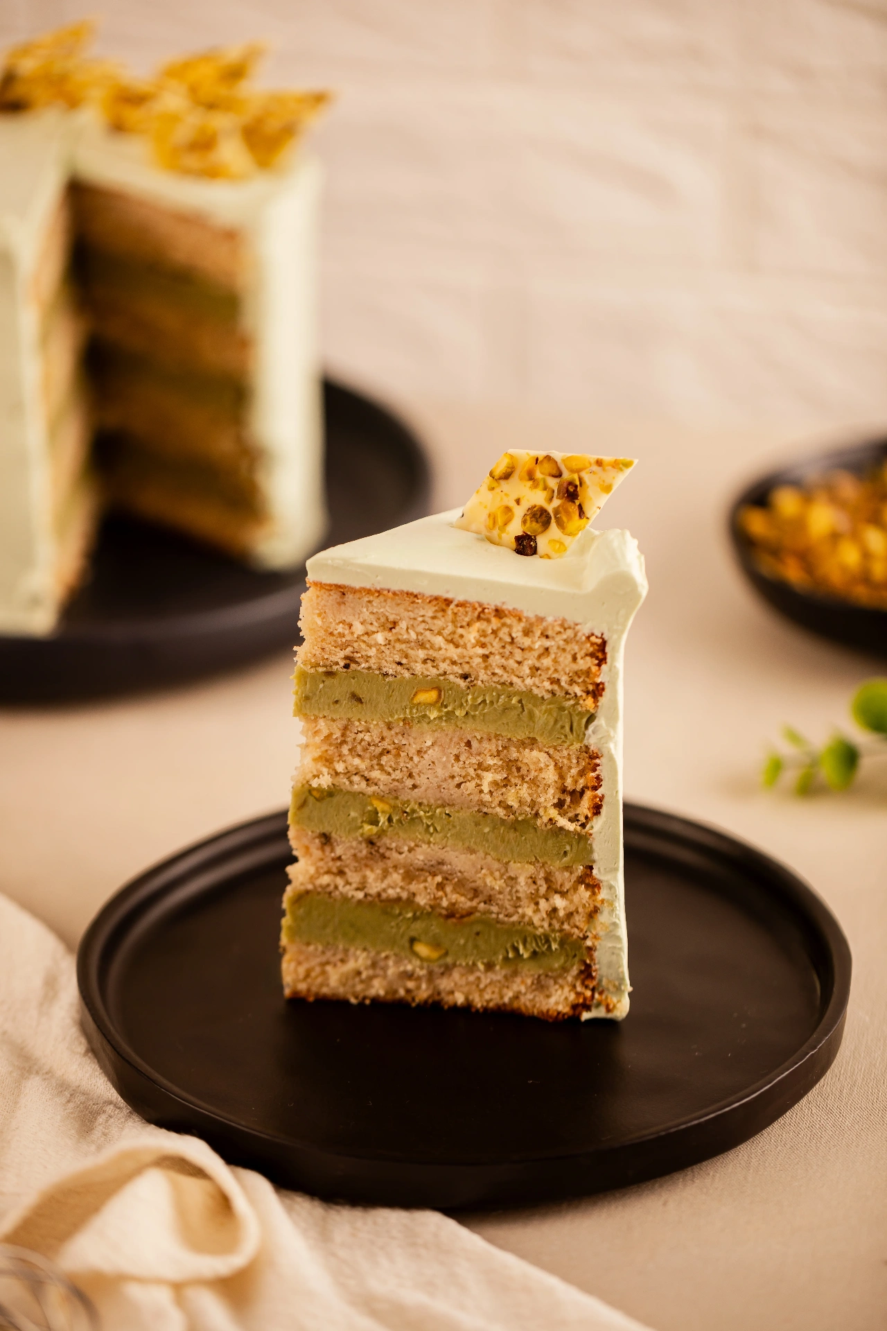 Bolo de Pistache — bolo fatiado